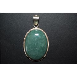 Sterling Silver Charm & Loop With Green Marbled Gemstone & Mayan/Inca Bezel On Reverse; .925 Silver;