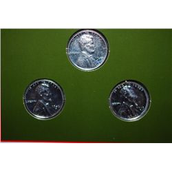 1943 US Wartime Steel Cent Coin Set With History; Lot of 3 Coins; EST. $3-6