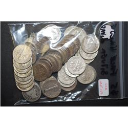 US Silver Dimes $5 Face Value; Various Dates, Conditions & Mint Marks; Lot of 50; EST. $125-150