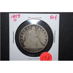 1858-O US Seated Liberty Half Dollar; EST. $15-20