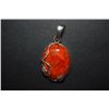 Image 1 : Sterling Silver Charm & Loop With Red Marbled Gemstone With Leaf Design On Bezel; .925 Silver; EST. 