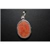 Image 2 : Sterling Silver Charm & Loop With Red Marbled Gemstone With Leaf Design On Bezel; .925 Silver; EST. 