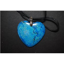 Black Leather Necklace With Heart-Shaped Blue Marbled Stone Charm; EST. $10-15