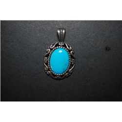 Sterling Silver Charm & Loop With Oval-Shaped Turquoise-Like Stone In Bezel; EST. $20-30