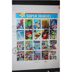 2007 Marvel Comics Super Heroes US Postal Stamp Sheet; Post Marked San Diego CA; Lot of 20 Stamps; E