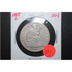 1855-O US Seated Liberty Half Dollar With Arrows; EST. $15-20