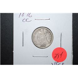 1876-CC US Seated Liberty One Dime; VG+; EST. $25-40