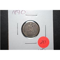 1890 US Seated Liberty One Dime; VF; EST. $25-35