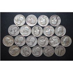 US Silver Quarters $5 Face Value; Various Dates, Conditions & Mint Marks; Lot of 20; EST. $125-150