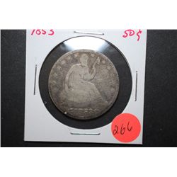 1853 US Seated Liberty Half Dollar With Arrows & Rays; EST. $15-20