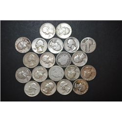 US Silver Quarters $5 Face Value; Various Dates, Conditions & Mint Marks; Lot of 20; EST. $125-150