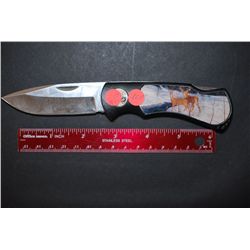 Collectible Folding Pocket Knife Bucks & Bulls Collection With Deer @ Stream Scene On Handle ; EST. 