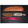 Image 1 : North American Hunting Club Collectible Knife & Sheath With Buck Scene On Blade; EST. $15-30