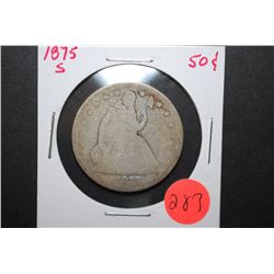 1875-S US Seated Liberty Half Dollar; EST. $15-20