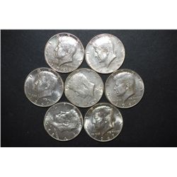 US Kennedy Half Dollar $3.50 Face Value; 40% Silver; Lot of 7; EST. $45-55