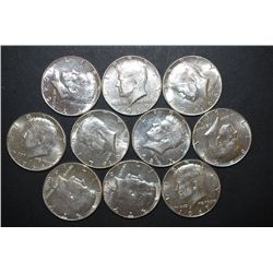 US Kennedy Half Dollar $5.00 Face Value; 40% Silver; Lot of 10; EST. $65-75