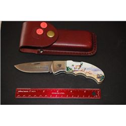 North American Hunting Club Signature Series Collectible Folding Pocket Knife With Sheath & Colored 