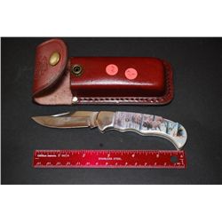 North American Hunting Club Signature Series Collectible Folding Pocket Knife With Sheath & Colored 