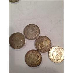 FIVE 1921 MORGAN SILVER DOLLARS