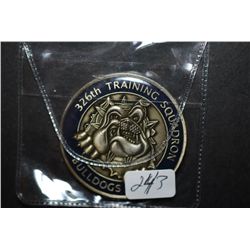 Lackland AFB Texas 326th Training Squadron Bulldogs Military Challenge Coin; Accuro Futurus; EST. $5