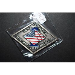 147th FW Outstanding Performer Military Challenge Coin; Above & Beyond, Integrity, Service, Excellen