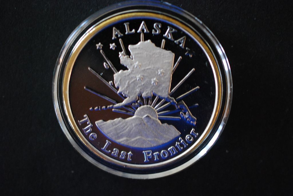 Alaska The Last Frontier Silver Round With Gold Accented "Black Bear