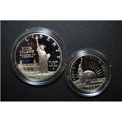 1986-S US Liberty Commemorative Two-Coin Proof Set In Velvet Box; Ellis Island $1 & Nation Of Immigr