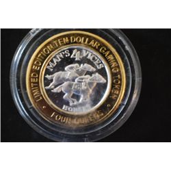 Four Queens Hotel/Casino Las Vegas NV "Man's 4 Vices Horses" Limited Edition Two-Tone $10 Gaming Tok