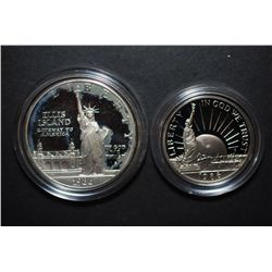 1986-S US Liberty Commemorative Two-Coin Proof Set In Velvet Box; Ellis Island $1 & Nation Of Immigr