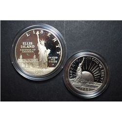 1986-S US Liberty Commemorative Two-Coin Proof Set In Velvet Box; Ellis Island $1 & Nation Of Immigr