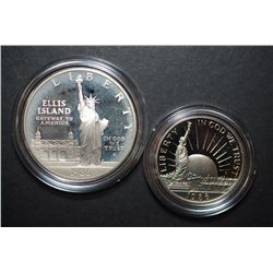 1986-S US Liberty Commemorative Two-Coin Proof Set In Velvet Box; Ellis Island $1 & Nation Of Immigr