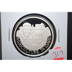 1990 Celebrate Idaho Centennial Silver Round; Agriculture In Idaho; .999 Fine Idaho Silver 1 Oz.; ES