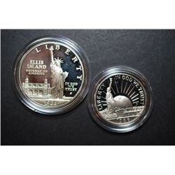 1986-S US Liberty Commemorative Two-Coin Proof Set In Velvet Box; Ellis Island $1 & Nation Of Immigr