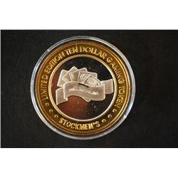 Stockmen's Elko NV "Full House Inc" Limited Edition Two-Tone $10 Gaming Token; .999 Fine Silver; EST
