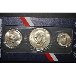 1976-S US Bicentennial Silver Three-Coin Set; Washington, Kennedy & Eisenhower; 40% Silver UNC; EST.