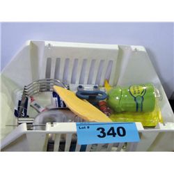 Small white plastic basket filled with assorted