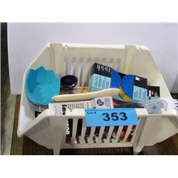 One small white plastic basket filled with new