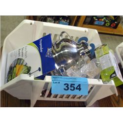 One small white plastic basket filled with new
