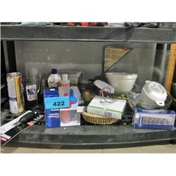 One shelf lot of new assorted kitchen tools and