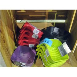 Lot of 12 assorted colored food strainers