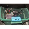 Image 1 : Green rubbermaid container of assorted tools