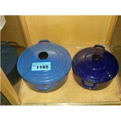 Blue Le creuset and a blue chasseur lidded cookpot