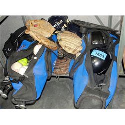 Shelf lot of assorted baseball gear