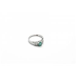 Estate Sterling Silver Emerald & diamond ring