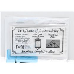 Certified .999 Platinum Bullion bar