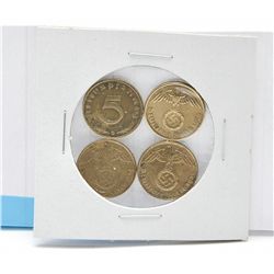4x Nazi German Brass Swastika coins
