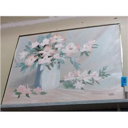 Framed original oil on canvas floral painting by