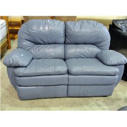 Blue leather reclining loveseat