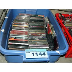 One blue bin of assorted music CDs