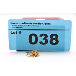 14Kt Gold Yellow Citrine ring with 28 Diamonds